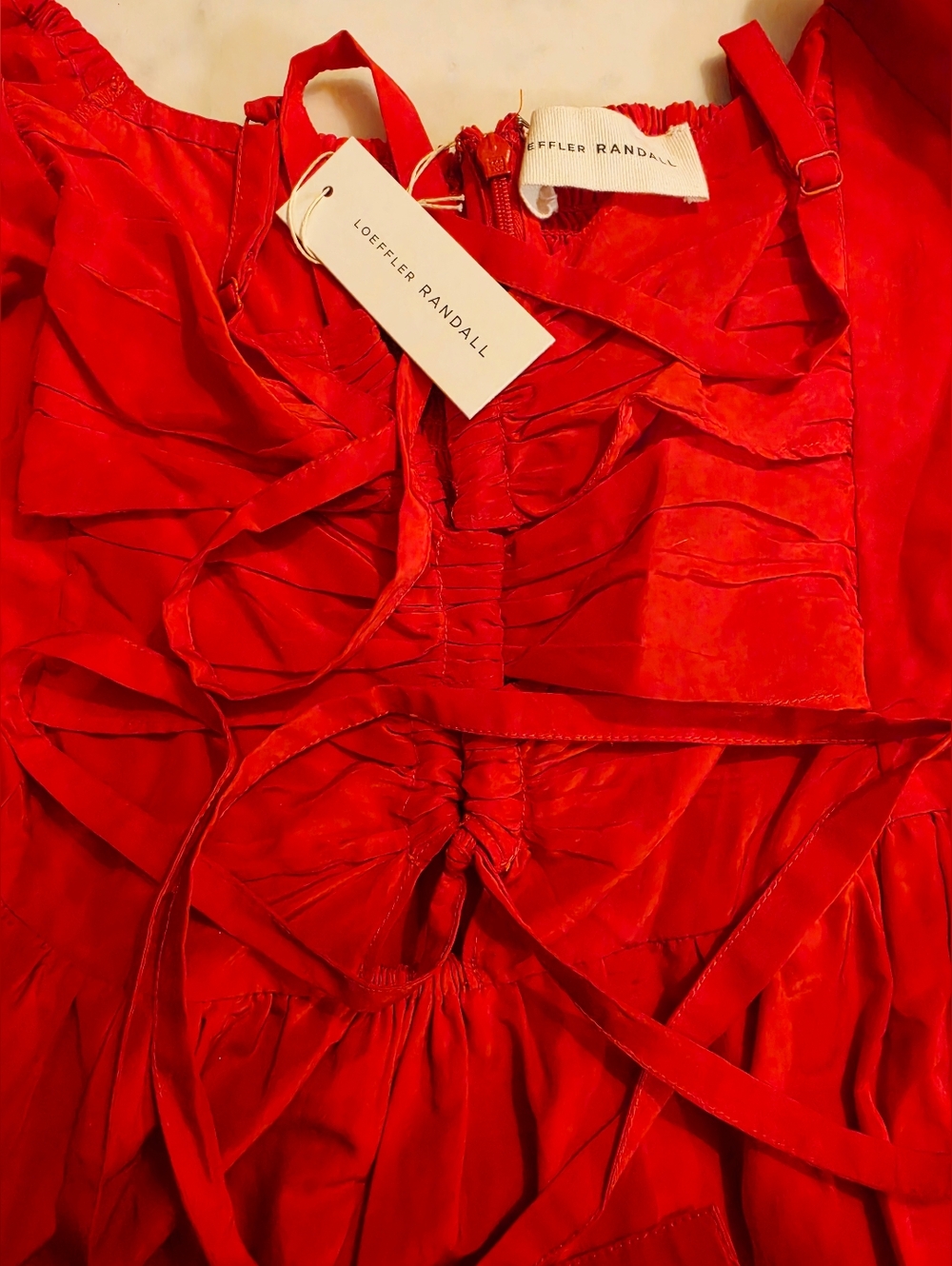 Loeffler Randall Yael Gathered Bodice Middy Dress In Poppy Size 2 - Picture 5 of 8